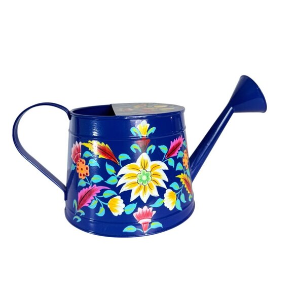 Jaipur In Bloom Floral Blue Metal Watering Can Garden Hand Painted Decorative - Picture 2 of 15
